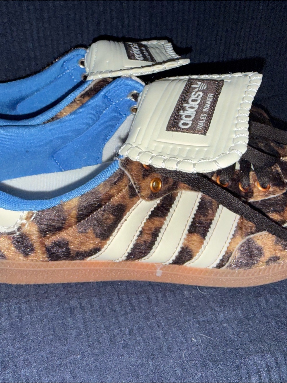 adidas Brown Leopard Print Pony Hair Sneakers w/Light Blue Lining Wales Bonner - Picture 2 of 6